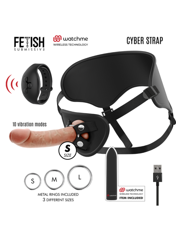 FETISH SUBMISSIVE CYBER STRAP - HARNAIS AVEC GODE ET TÉLÉCOMMANDE BULLET TECHNOLOGIE WATCHME S