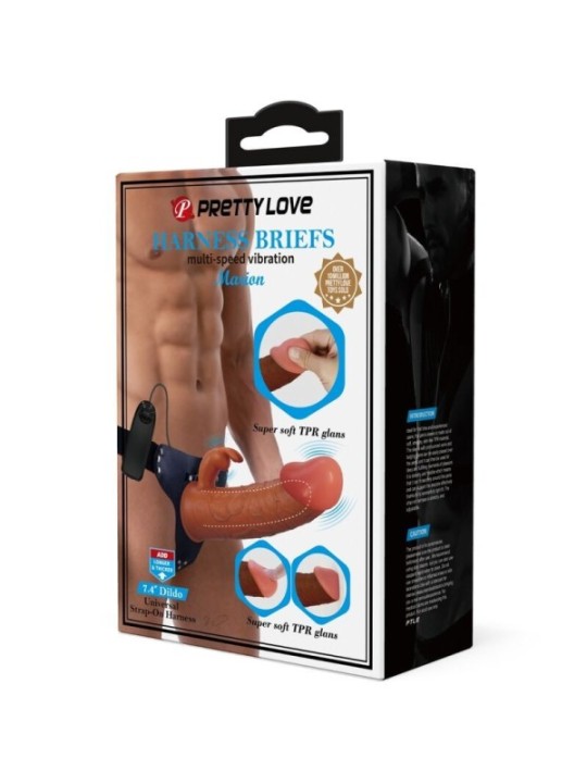 PRETTY LOVE - MARION HARNAIS SLIP UNIVERSEL AVEC DILDO VIBRANT 19 CM MARRON