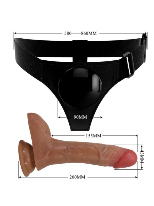 PRETTY LOVE - SLIP HARNAIS UNIVERSEL AVEC GODE VIBRANT ET SQUIRTING 15,5 CM MULATO