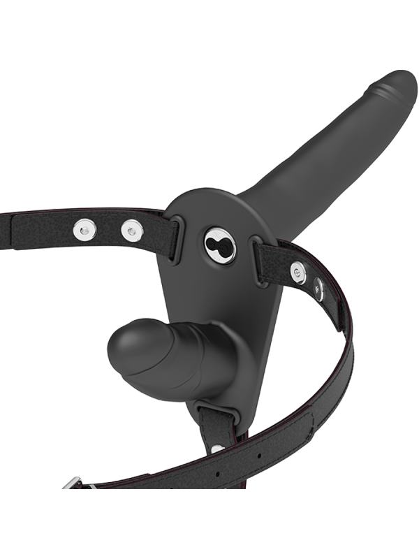 FETISH SUBMISSIVE HARNESS - VIBRATEUR NOIR DOUBLE PÉNÉTRATION
