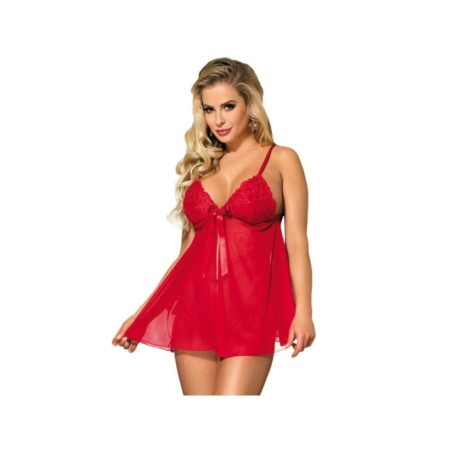 SUBBLIME - BABYDOLL AVEC NOEUD ET LACETS FLORAUX ROUGE L / XL
