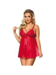 SUBBLIME - BABYDOLL AVEC NOEUD ET LACETS FLORAUX ROUGE L / XL