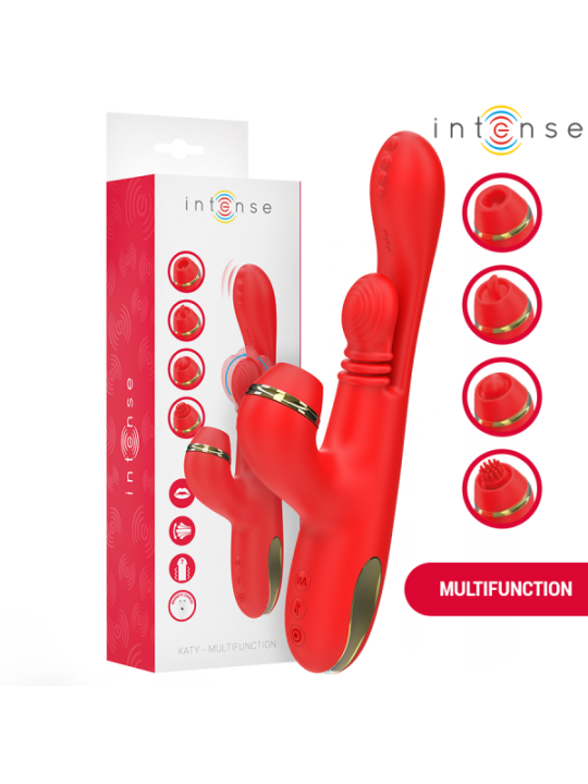 INTENSE - STIMULATEUR DE CLITORIS MULTIFONCTION KATY 4 TÊTES INTERCHANGEABLES ROUGE