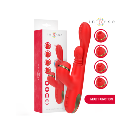 INTENSE - STIMULATEUR DE CLITORIS MULTIFONCTION KATY 4 TÊTES INTERCHANGEABLES ROUGE