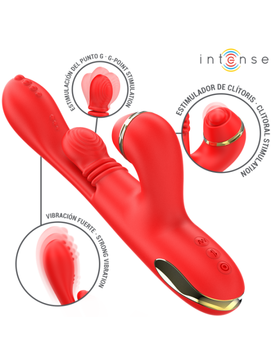 INTENSE - STIMULATEUR DE CLITORIS MULTIFONCTION KATY 4 TÊTES INTERCHANGEABLES ROUGE