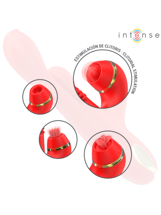 INTENSE - STIMULATEUR DE CLITORIS MULTIFONCTION KATY 4 TÊTES INTERCHANGEABLES ROUGE