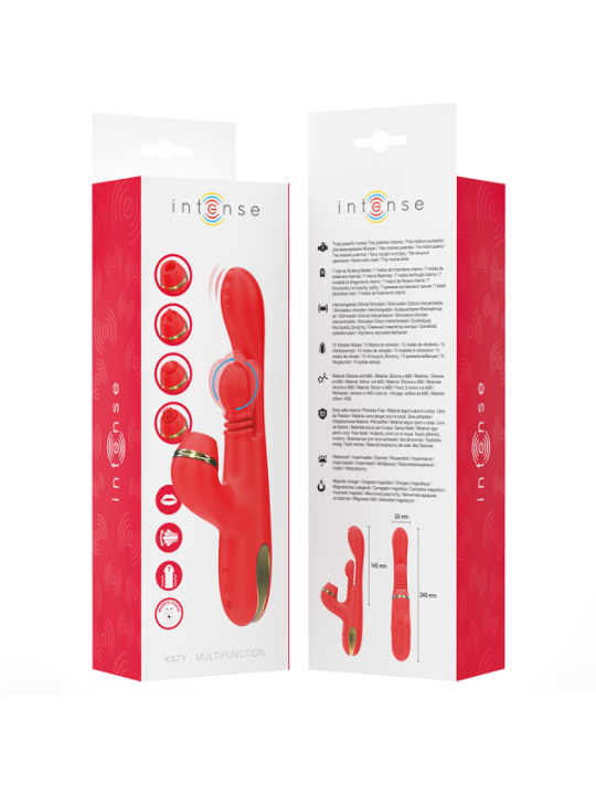 INTENSE - STIMULATEUR DE CLITORIS MULTIFONCTION KATY 4 TÊTES INTERCHANGEABLES ROUGE